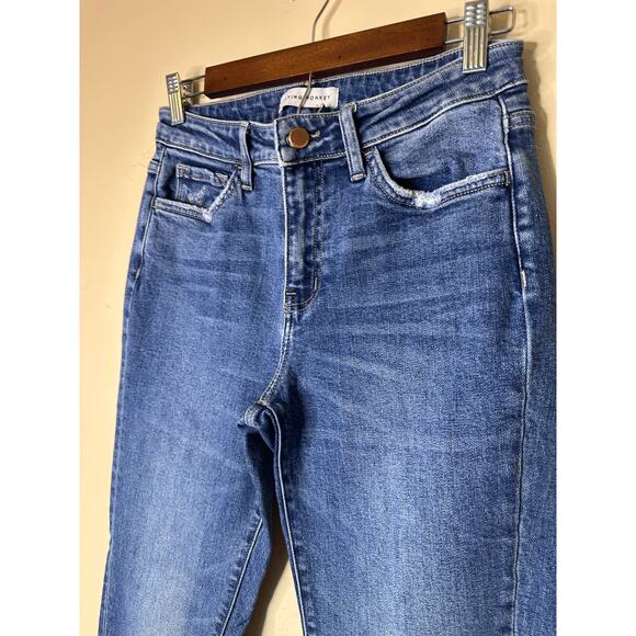 Flying Monkey High Rise Medium Wash Straight Leg Fray Hem Jeans 26 - Picture 5 of 6